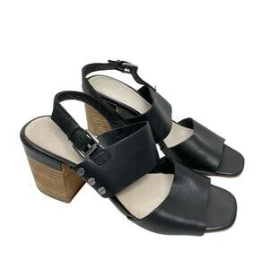 Caslon | Black Leather Silver Stud Slingback Buckle Stacked Block Heel Sandals